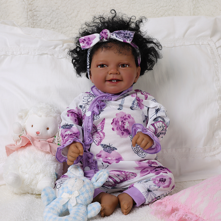 Babeside Leen 20" Awake Reborn Baby Doll Infant Asian Boy With Black Curly Hair Wearing Purple Floral Clothes