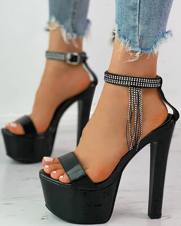 Studded Tassel Platform Heeled Sandals