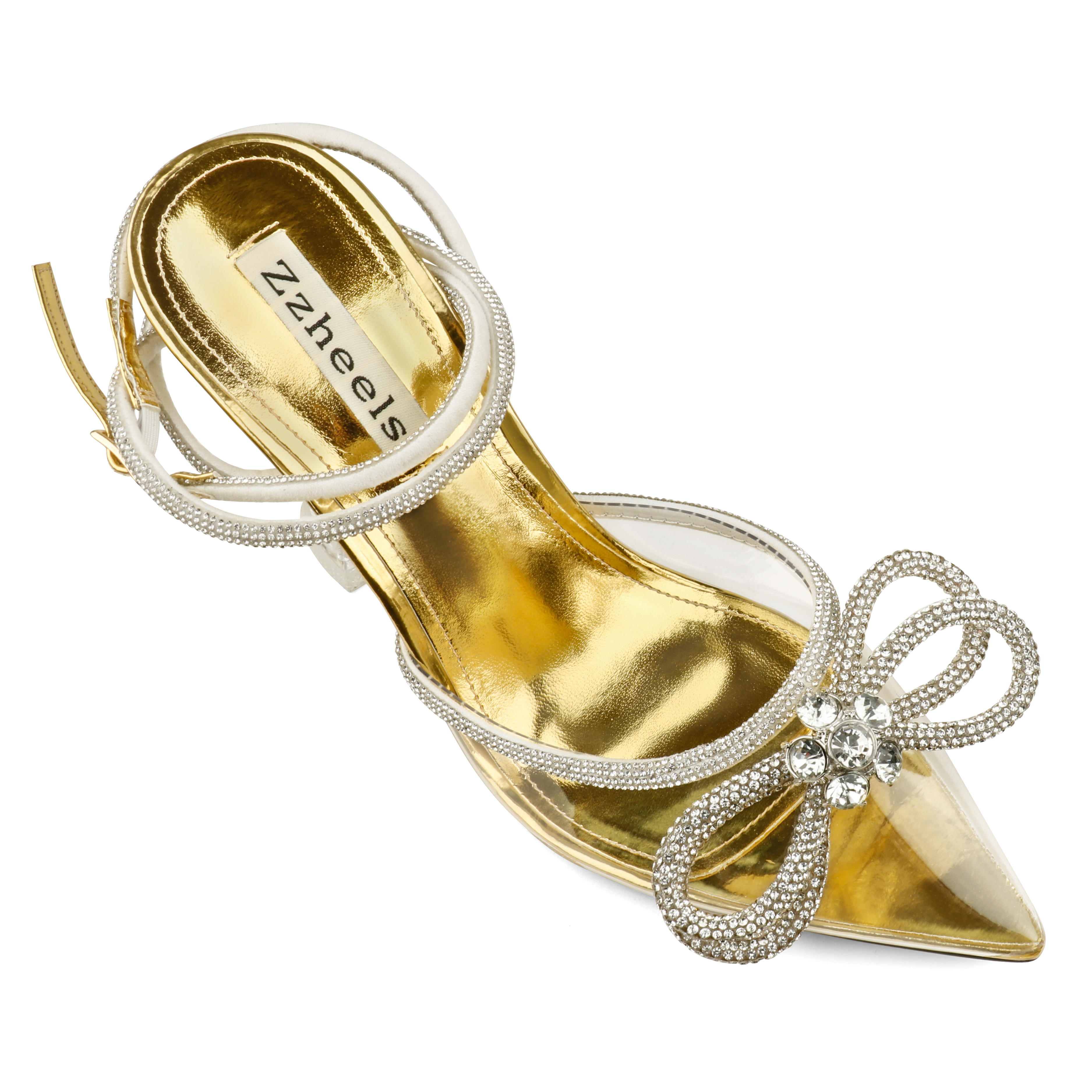 9.5cm/3.74 Double Bow crystal-embellished silk-satin point-toe pumps Pointed Toe With Glitter Strappy Sandals