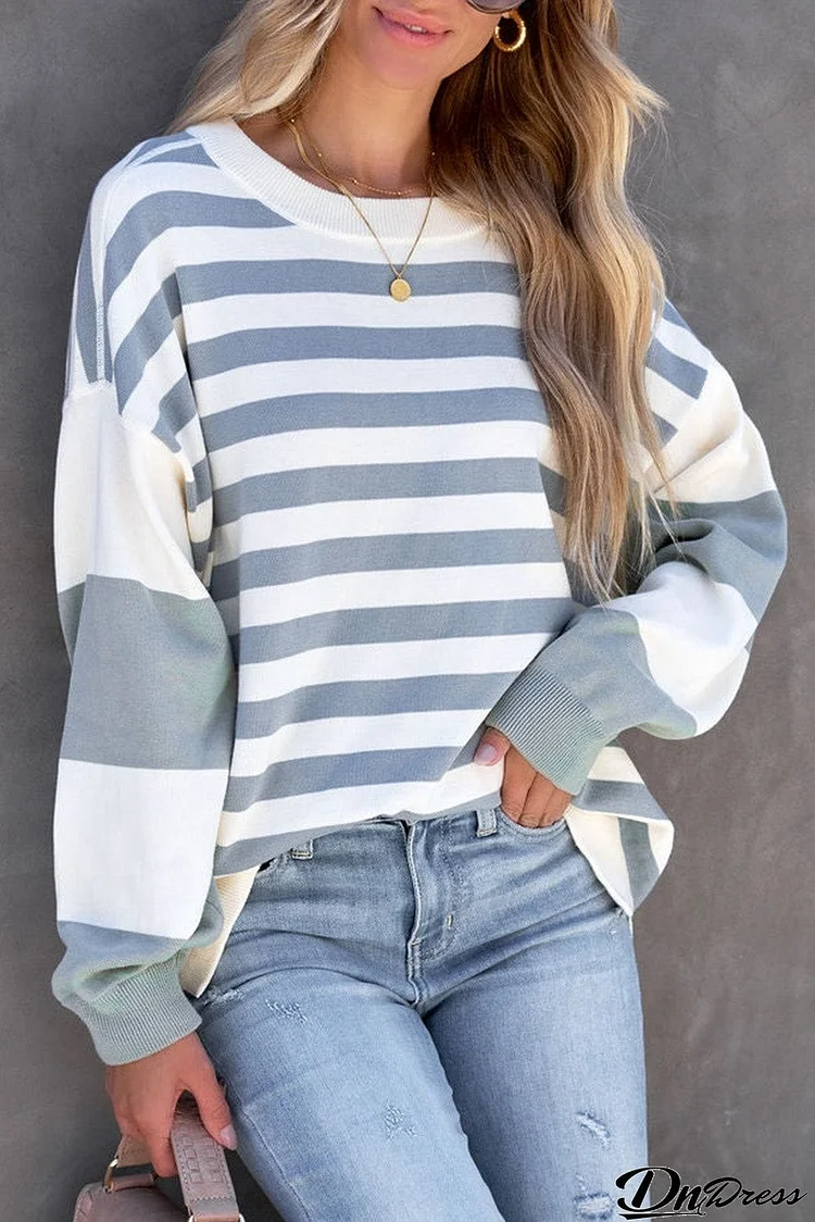 Stripe Drop Shoulder Striped Pullover Sweatshirt