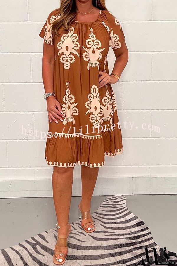 MidiSono - Geometric Pattern Multi Print Square Neck Dress