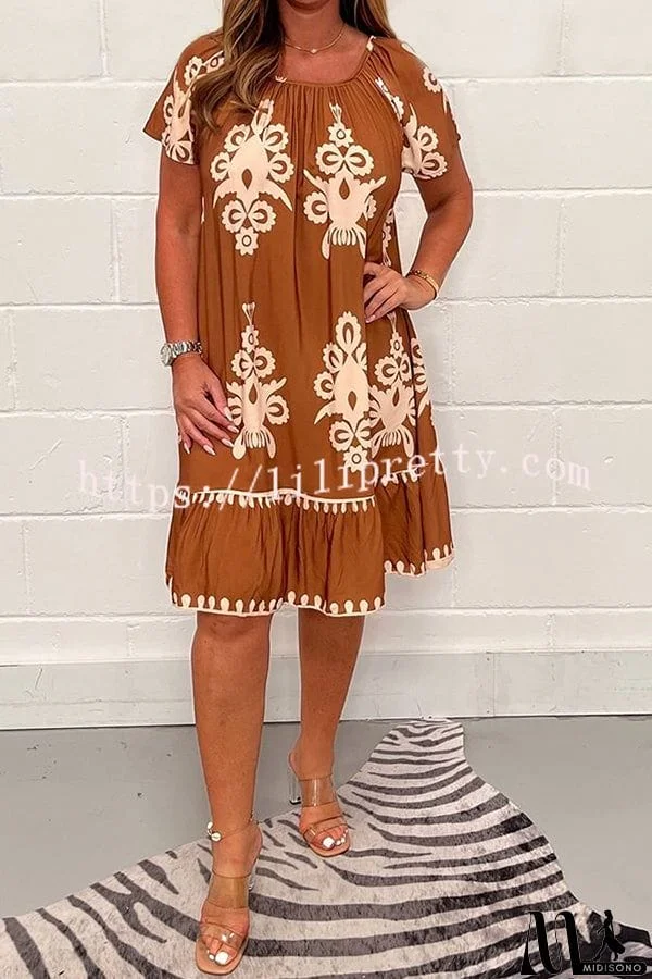 MidiSono - Geometric Pattern Multi Print Square Neck Dress