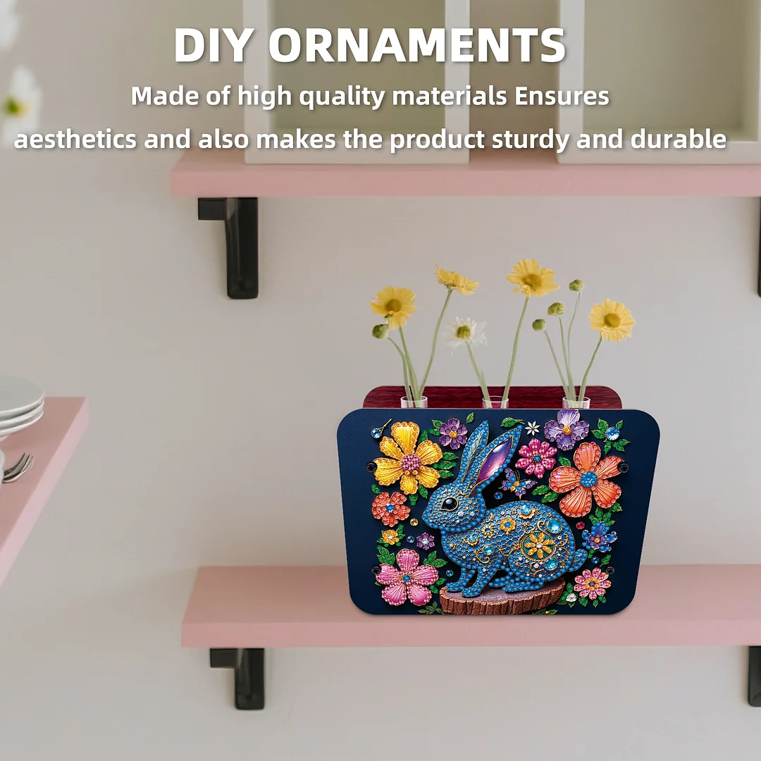 Gem Rabbit DIY Diamond Painting Wooden Tube Vase for Adults Gift Idea Home Decor