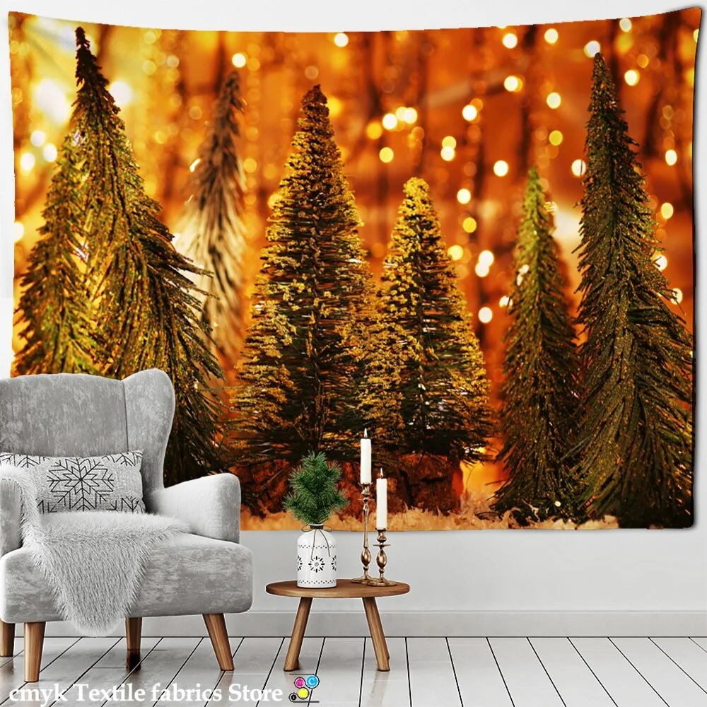 Cartoon Christmas Tree Tapestry Wall Hanging New Year Small Gift Witchcraft Bohemian Style Psychedelic Room Home Decor