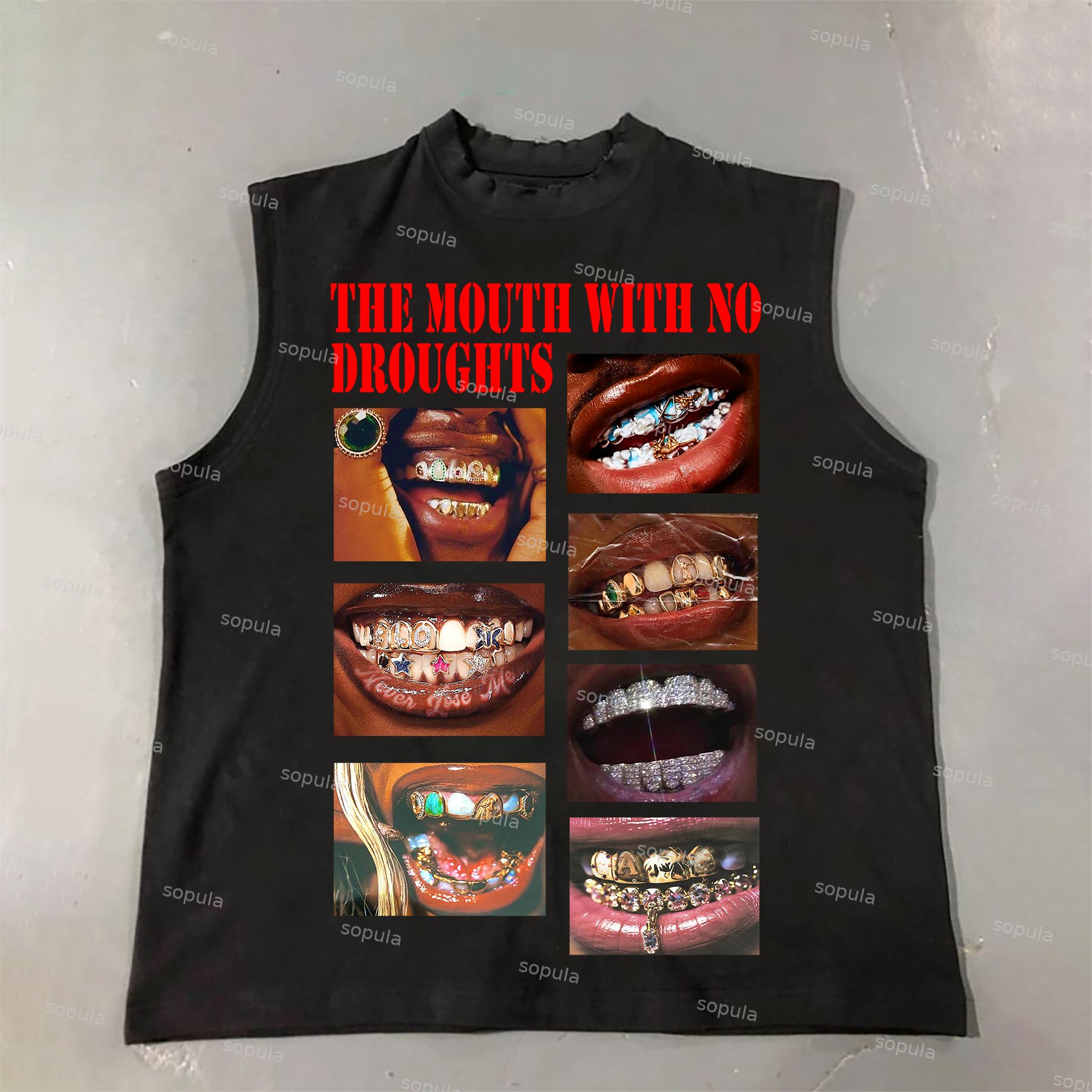The Mouth With No Droughts Print Graphic Cotton Sleeveless Tank Top - SOPULA