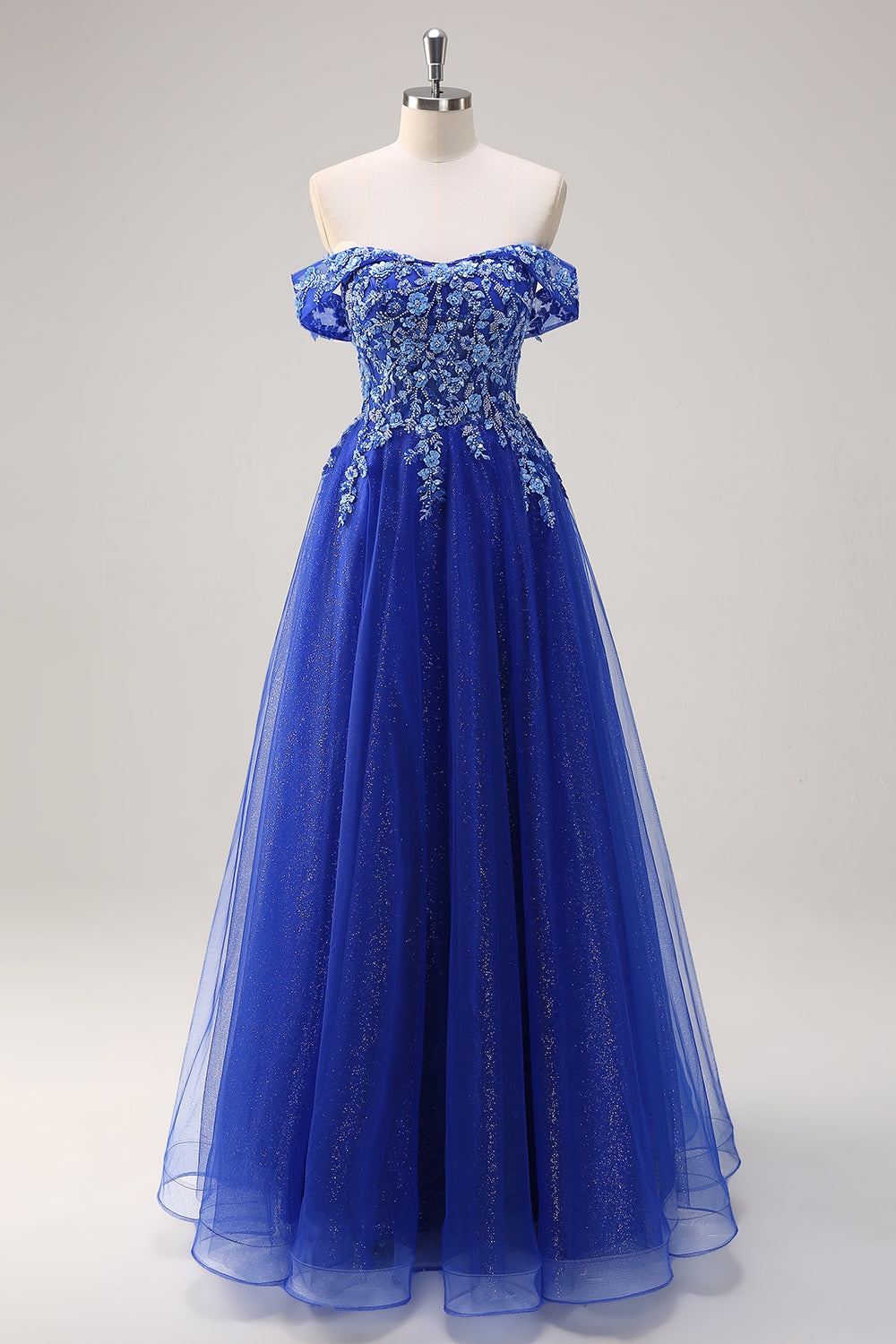 Ovlias Classy Royal Blue Off-the-shoulder Applique Formal Prom Dress LY0614