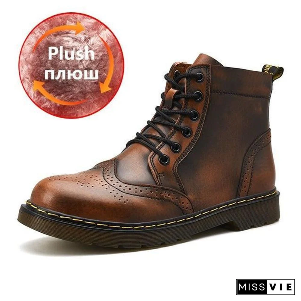 Leather Men Boots Winter Waterproof Ankle Boots Riding Boots Outdoor Working Snow Boots Men Shoes