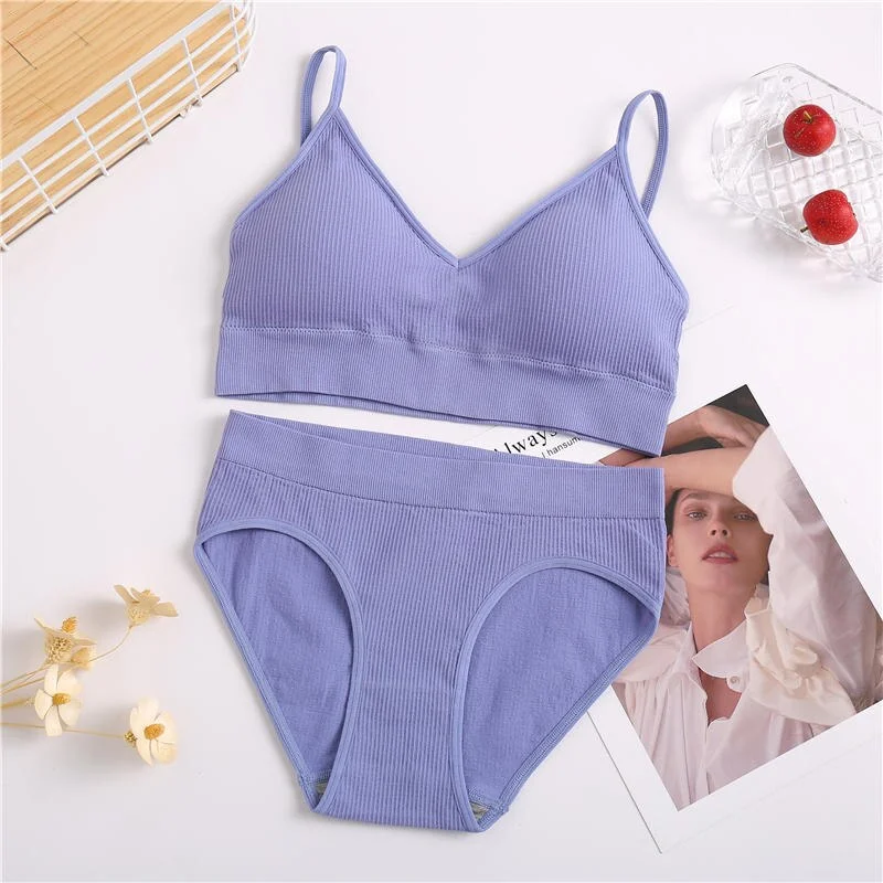 Billionm Backless Bras Set for Women Solid Color Briefs Sexy Bralette Low Wasit Panty Suit Female Comfortable Intimates Lingerie