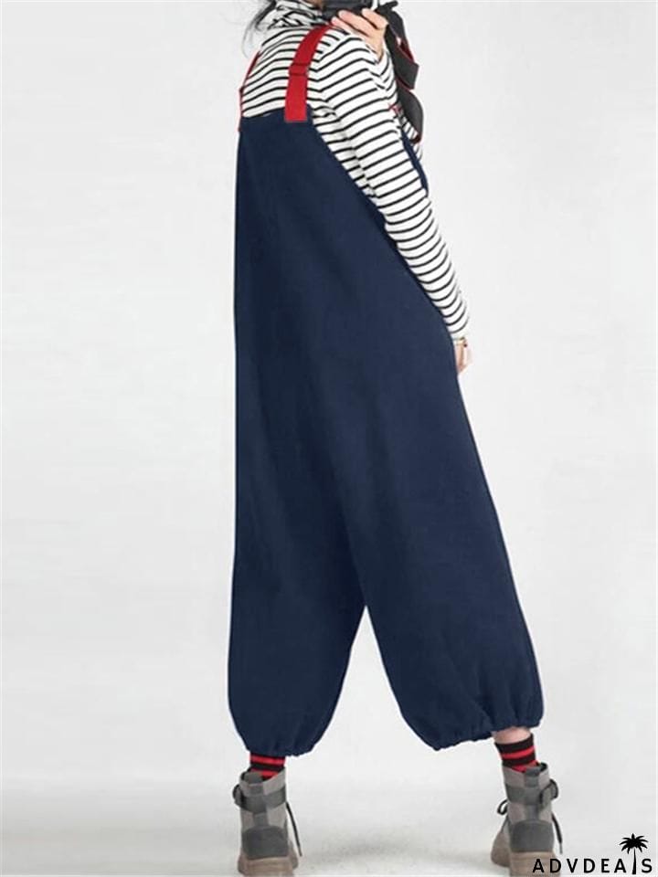 Casual Style Side Pocket Elastic Cuff Strappy Overalls