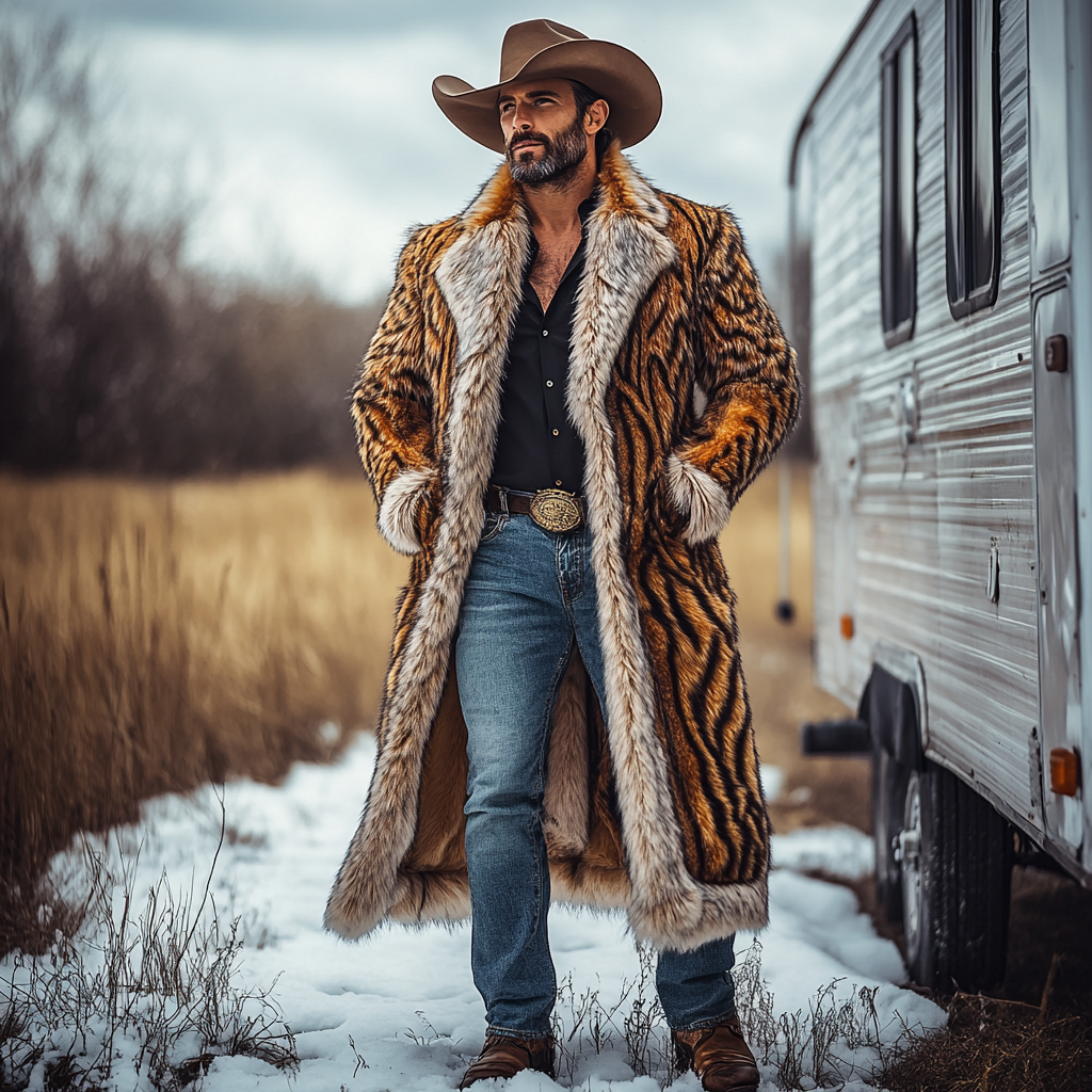 Western Cowboy Winter Warm Vintage Faux Fur Coat Jacket-inspireuse
