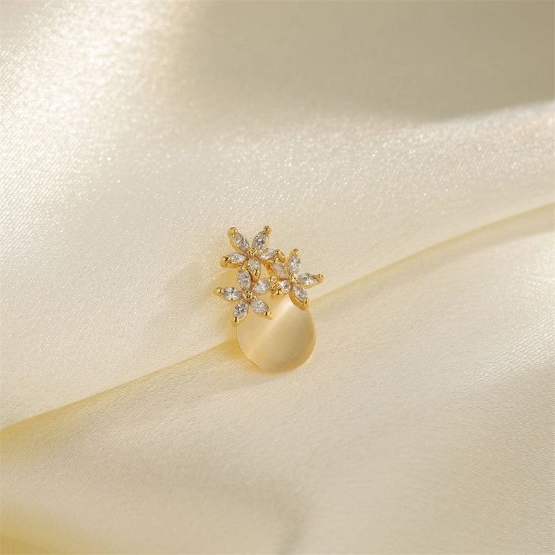 1 PCS/Package Hole 10mm+ Copper Zircon 18K Gold Plated Heart Shape Flower Pendant