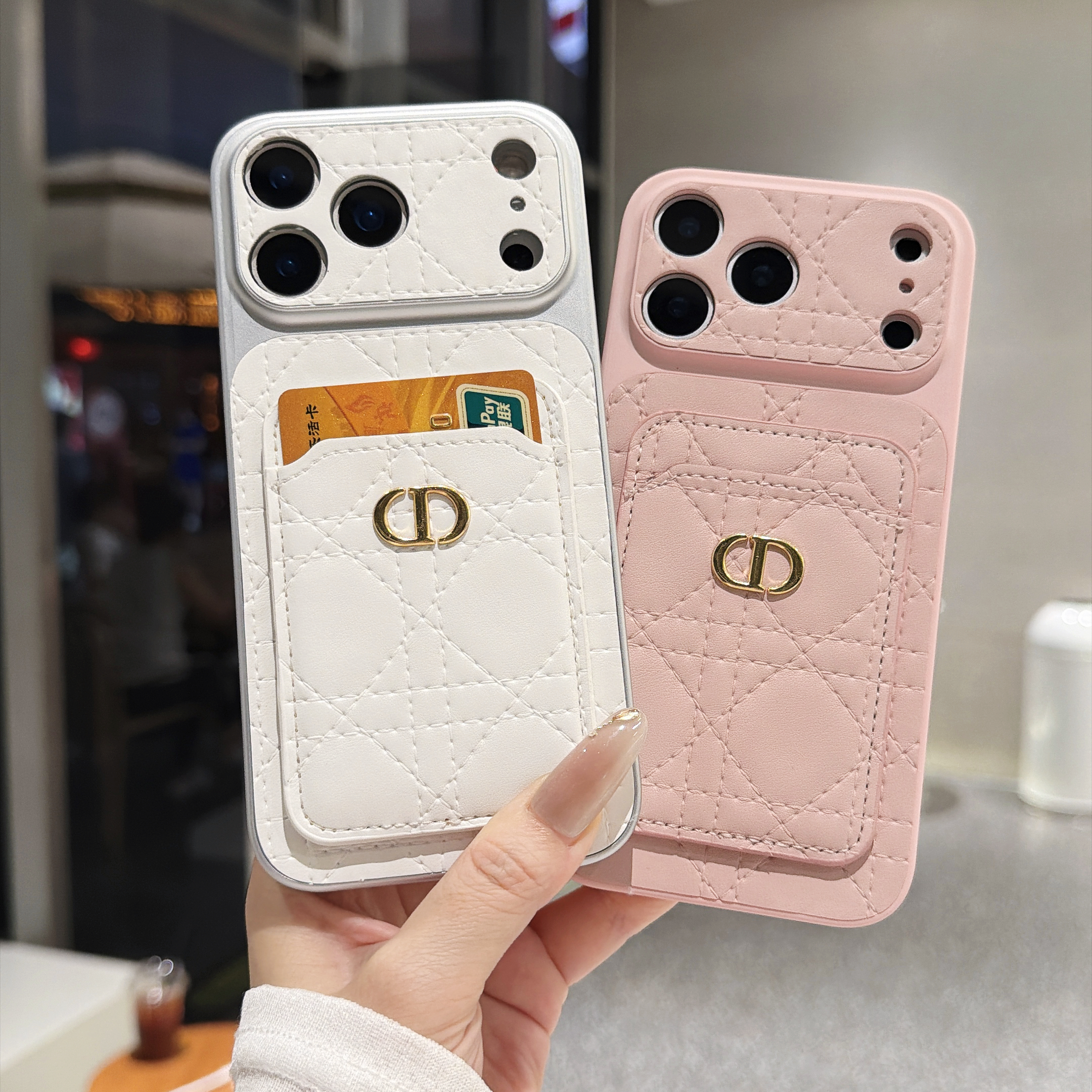 Parisian Chic Dior Oblique Leather Cardholder Case for iPhone 17 to 11 Series