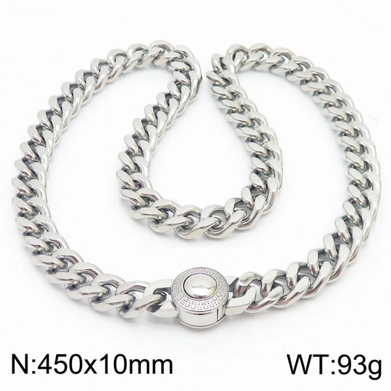 Titanium Steel 18K Gold Plated Hip-Hop Inlay Geometric Rhinestones Bracelets Necklace