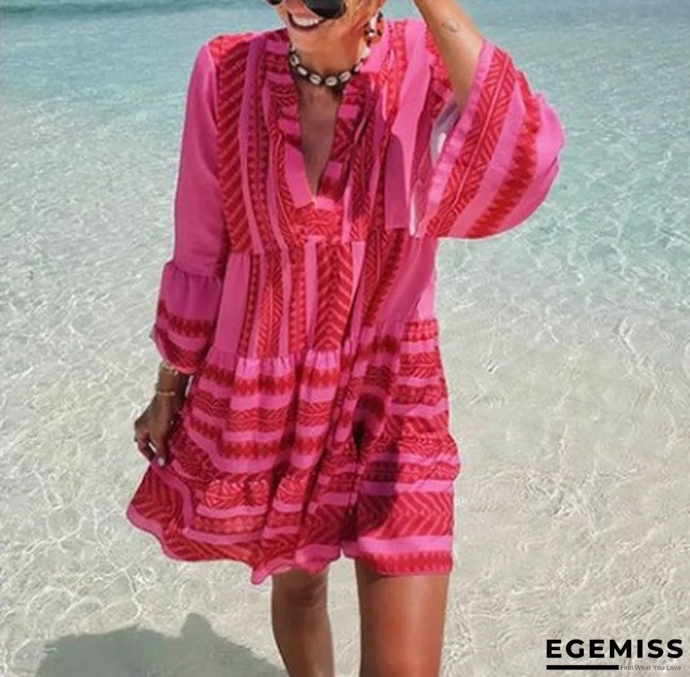 Loose Striped Lantern Sleeve Round Neck Maxi Dress | EGEMISS