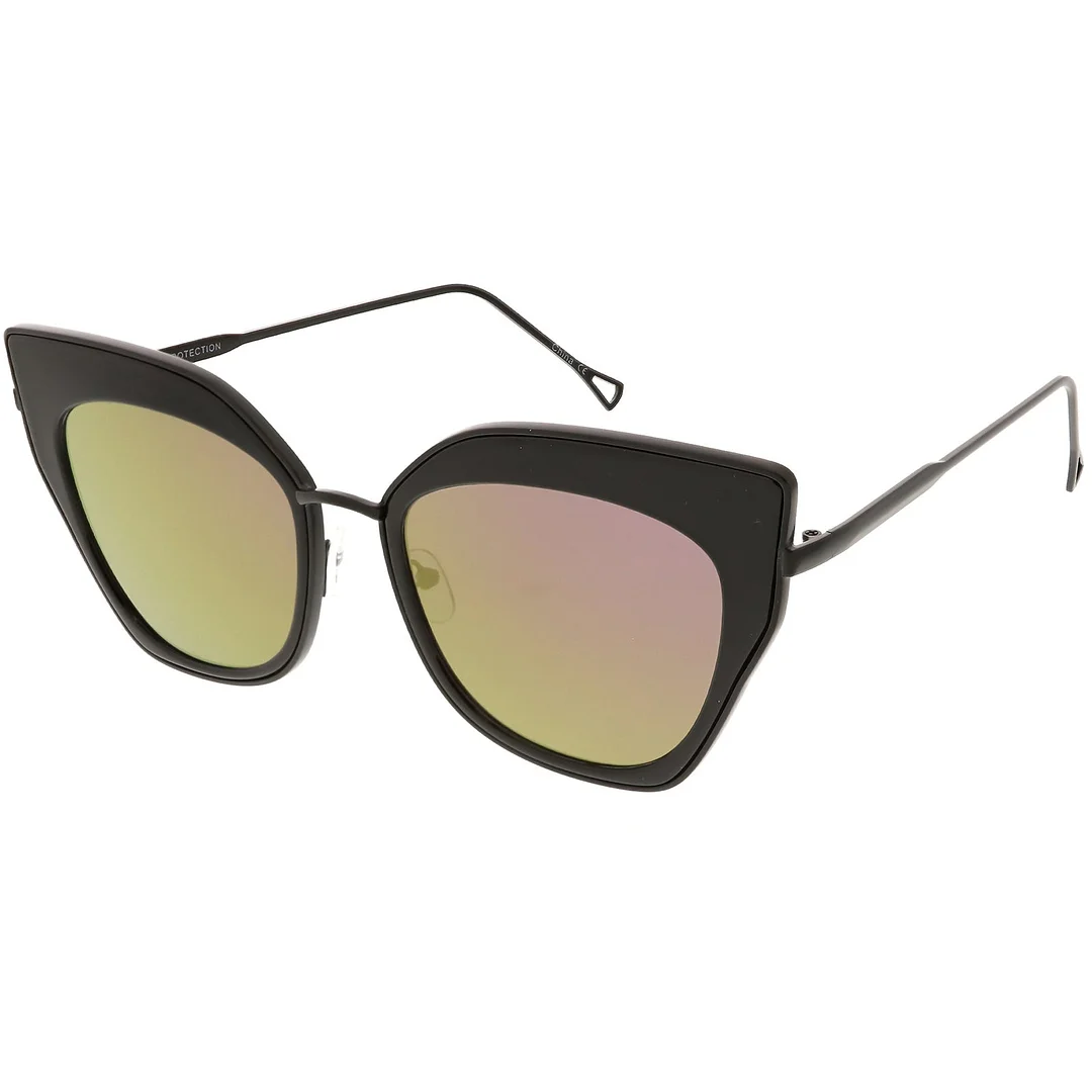 Oversize Pointed Cat Eye glasses Slim Metal Nose Bridge Square Colored Mirror Lens 58mm