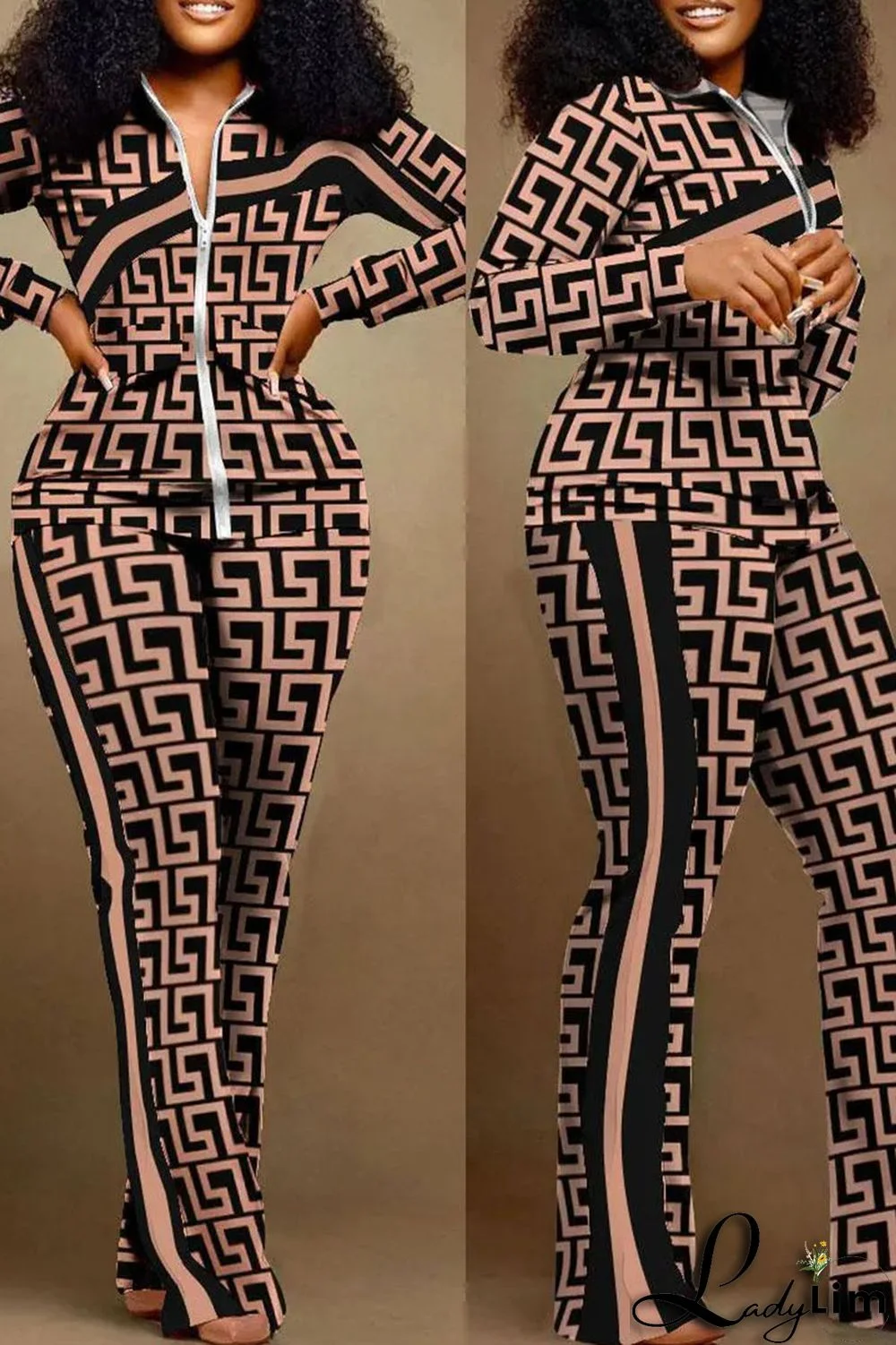 Camouflage Casual Print Patchwork Contrast Turndown Collar Plus Size Two Pieces