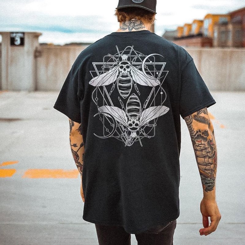 Skull insect print loose T-shirt designer - Krazyskull
