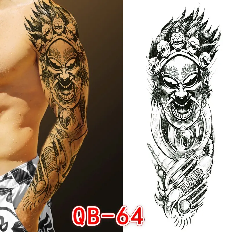 Sdrawing Men Temporary Tattoos Large Arm Sleeve Tattoo Sticker Dragon Tiger Fish Full Skull Totem Wolf Waterproof Fake Tattoo for Women