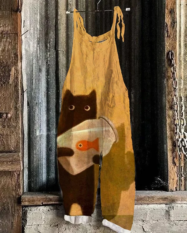 Vintage Cat Print Jumpsuit
