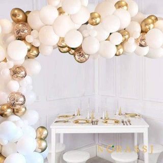 White Gold Balloon Arch Garland Kit for Bridal Shower, Wedding Party Decorations