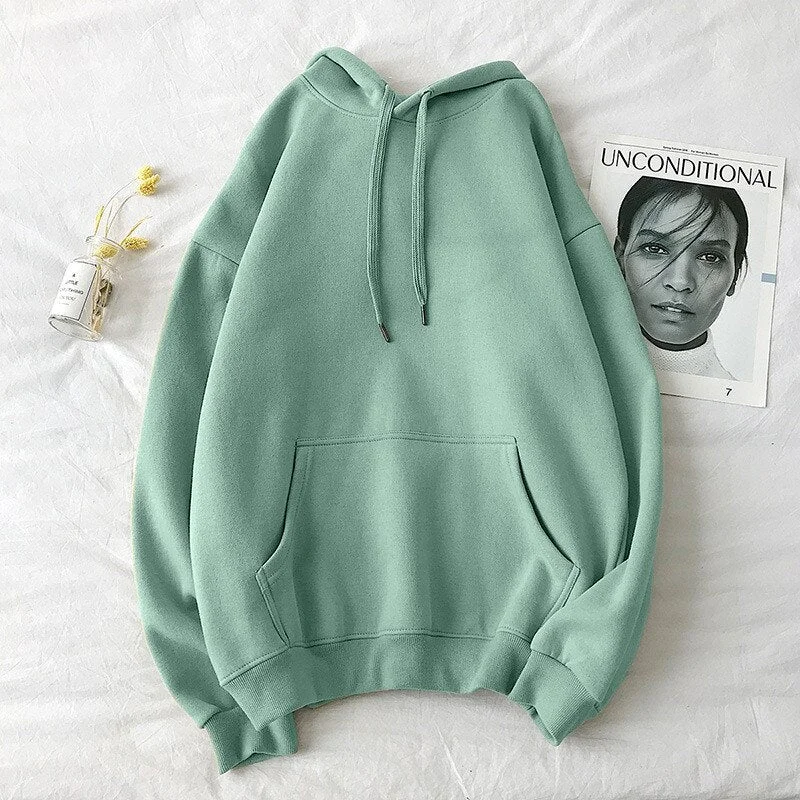 Women Solid Winter Hoodies 13 Colors Warm Oversized Plus Velet Woman Sweatshirts Harajuku Hooded Thicken Female Hoody Tops