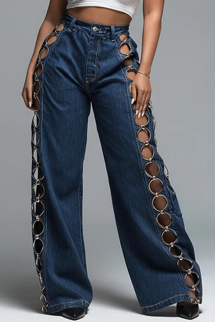 Xpluswear Design Plus Size Party Blue Cut Out Denim Jeans [Pre-Order] 2024 - Xpluswear