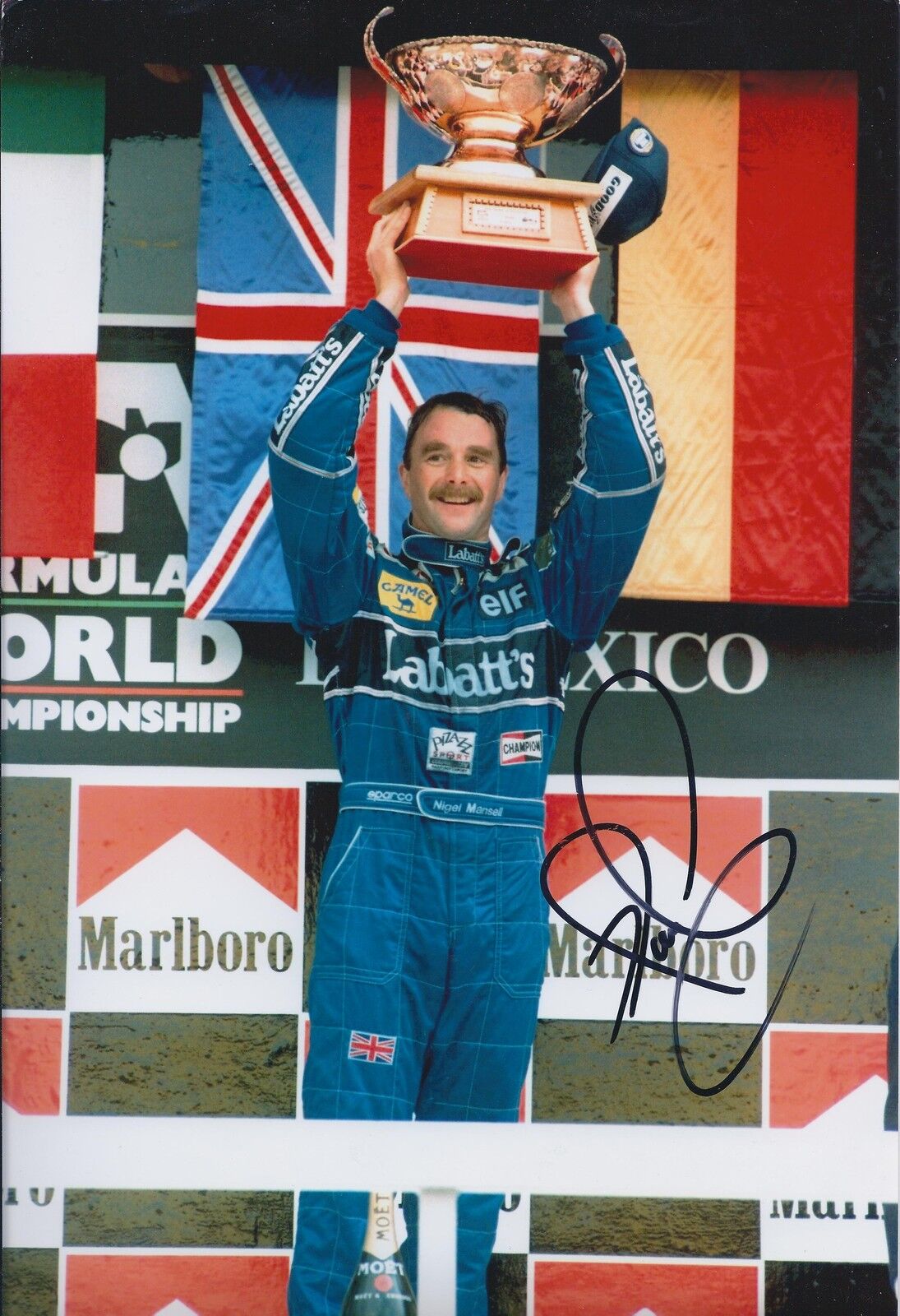 Nigel MANSELL SIGNED Mexico Podium 12x8 Photo Poster painting Autograph AFTAL COA