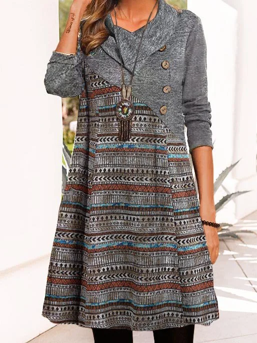 Ethnic Floral Design Loose Sweater Skirt