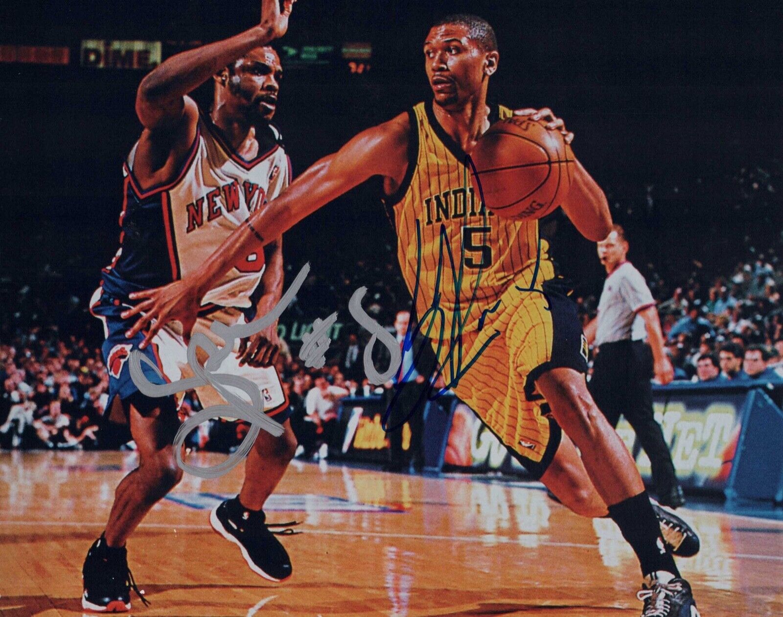 LATRELL SPREWELL & JALEN ROSE signed NY KNICKS vs PACERS