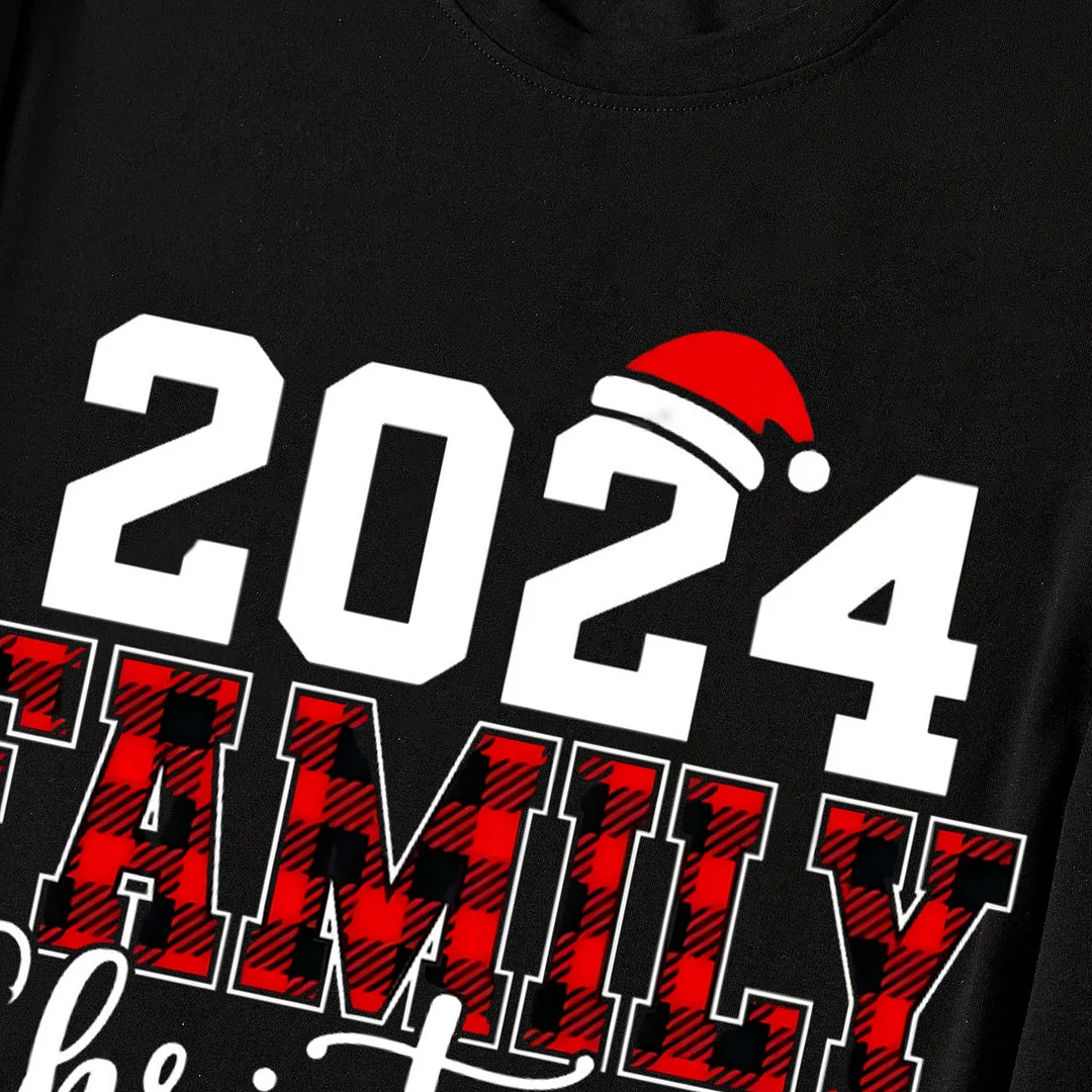 "Family Christmas 2024" Text Printed Red and White Plaid Family Matching Pajamas