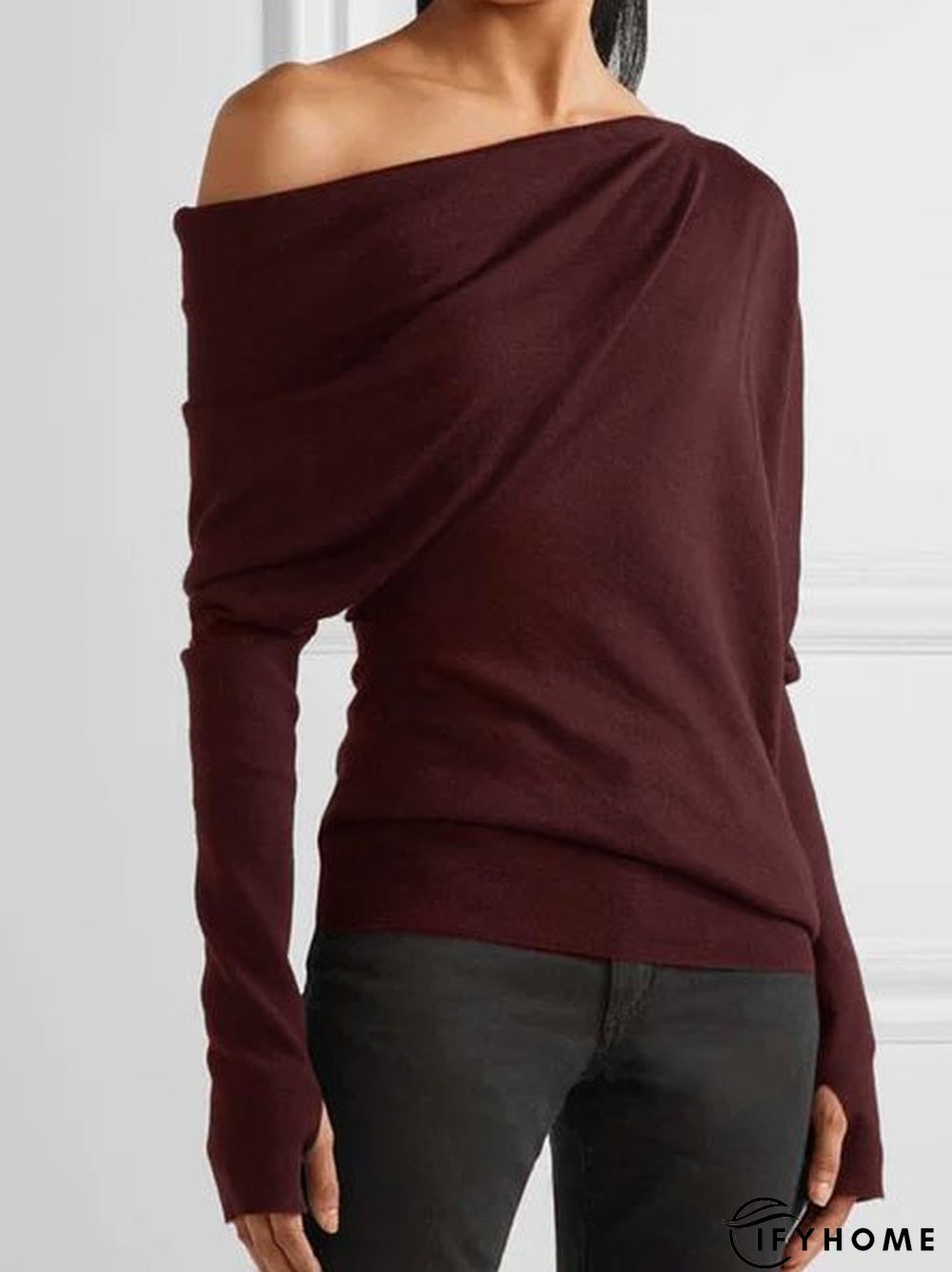 Solid Casual One Shoulder Long Sleeve Tunic T-Shirt | IFYHOME