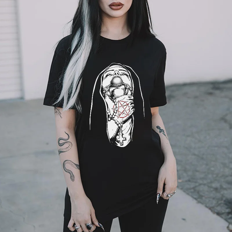 Nun Satan Print Women's T-shirt -  