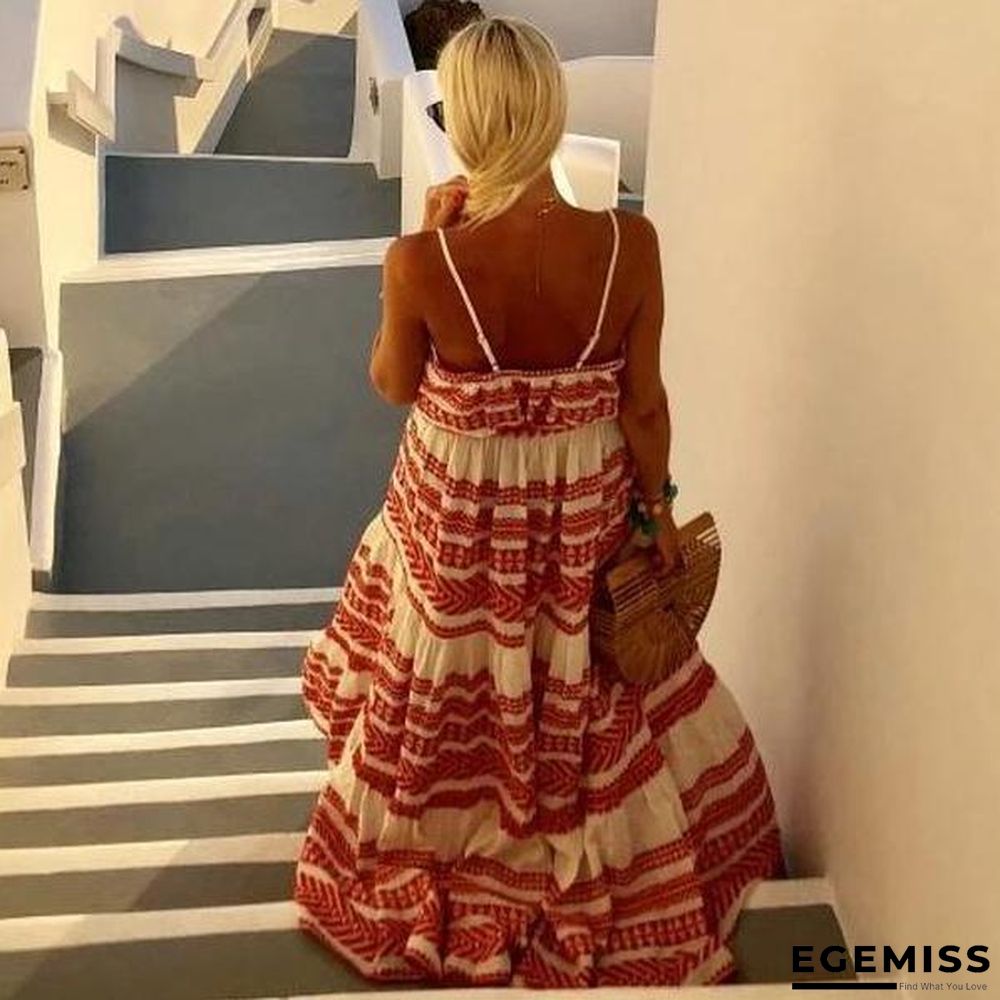 Beach Printed Spaghetti-Neck Maxi Dress | EGEMISS