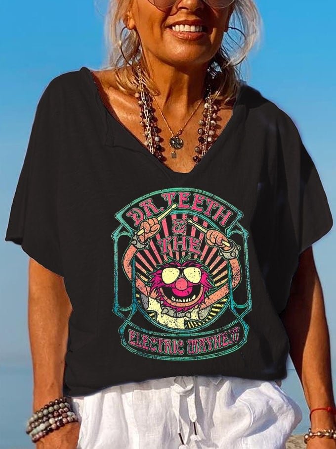 Women's Hippies Dr. Teeth & The Electric Mayhem Print V-Neck T-Shirt