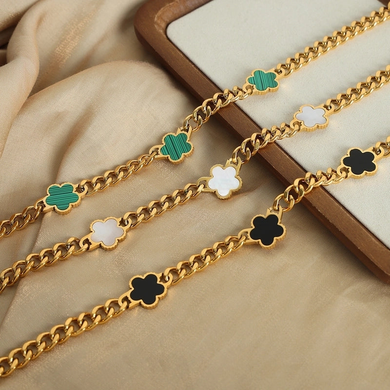 Casual Minimalist Flower Titanium Steel Acrylic Turquoise Shell 18K Gold Plated Plating Inlay Bracelets Necklace