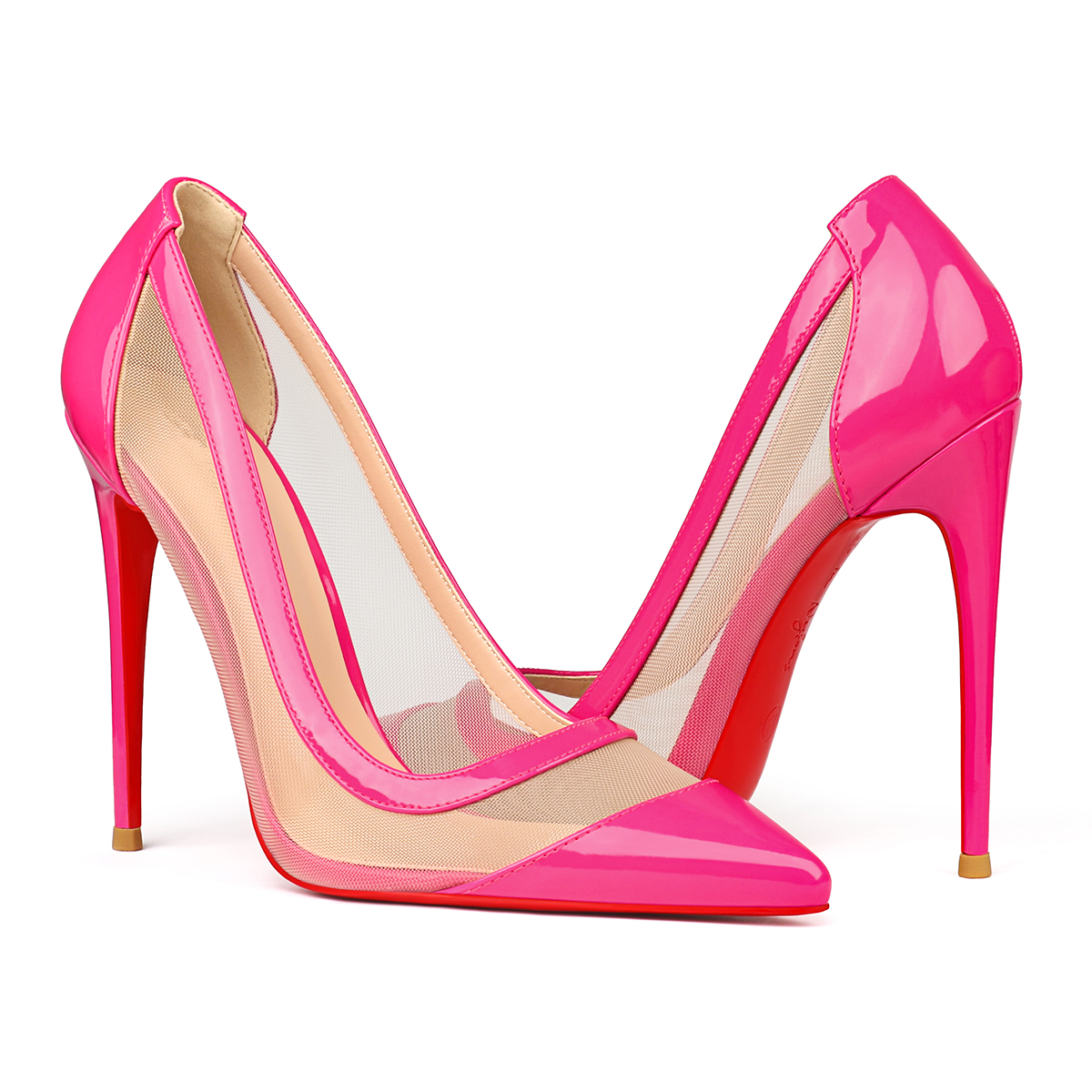 100mm/120mm Women's Breathable Mesh Pointed Toe Red Bottom High Heel Sandals Pumps-MERUMOTE