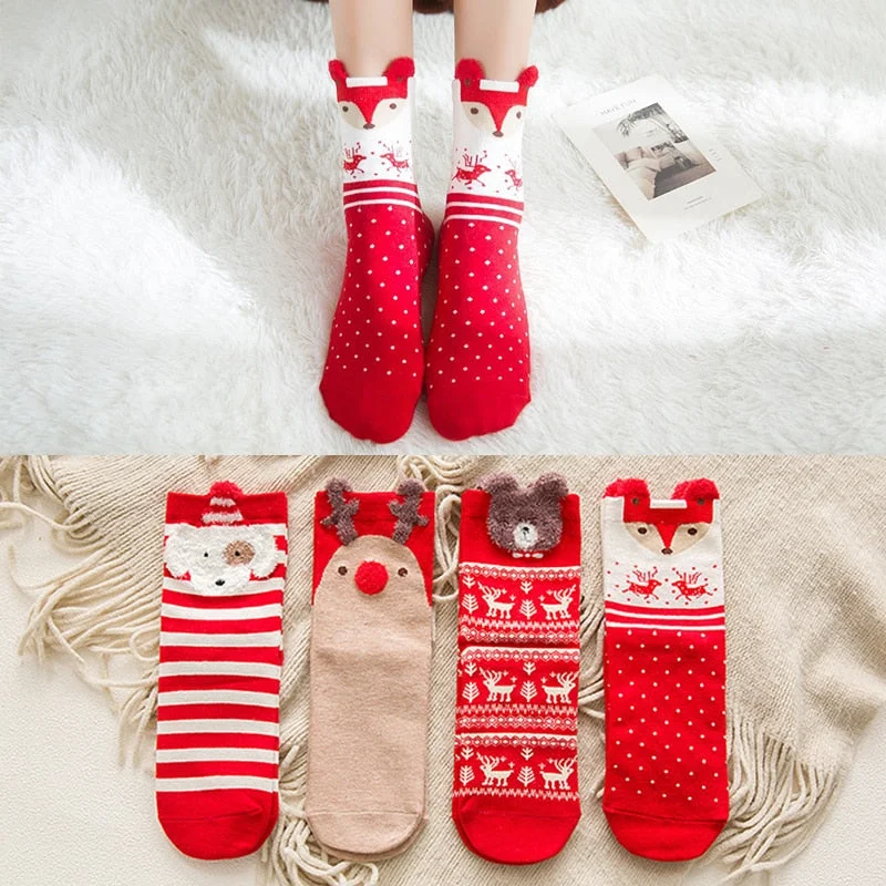 1 Pair Women Socks Casual Winter Christmas Socks David's Deer Cotton Cartoon Keep Warm Cute Lady Girls Sock Christmas Gift 2021