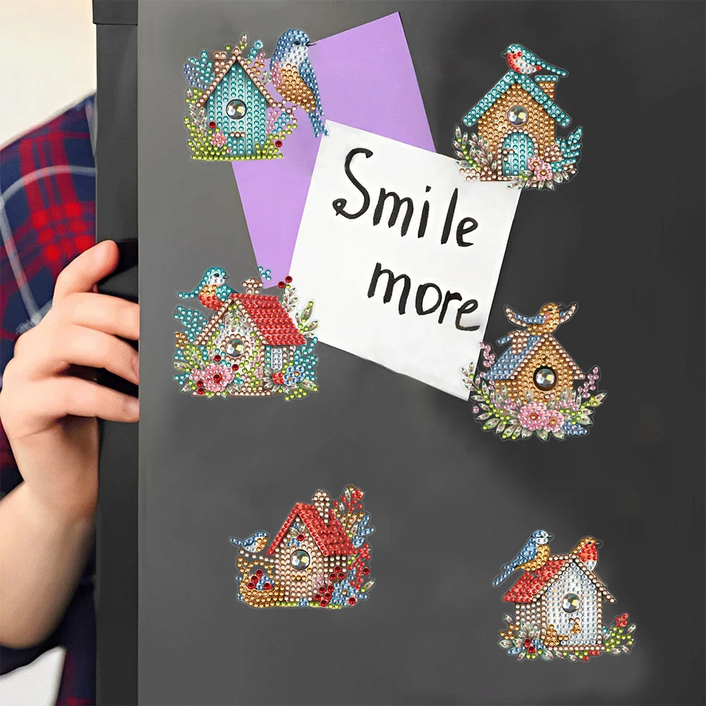 6pcs DIY Bird Nest Special Shape Diamond Painting Fridge Magnet for Adults Kids Beginners