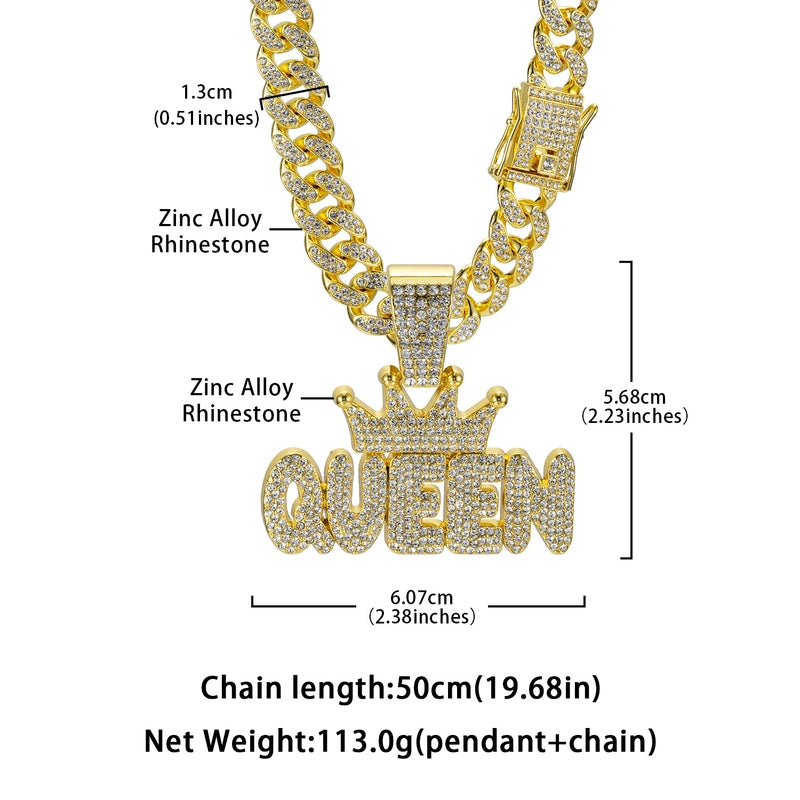 Hip-Hop Letter Crown Zinc Alloy Inlay Rhinestones Unisex Pendant Necklace