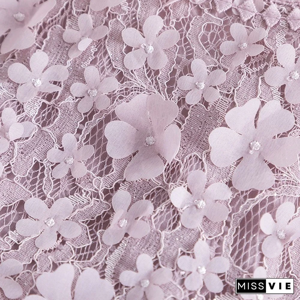 Girl's Fashion Backless Dress Appliques Flower Clothes Layered Mesh Princess Dress for Summer Beach Casual Wear 2 Styles