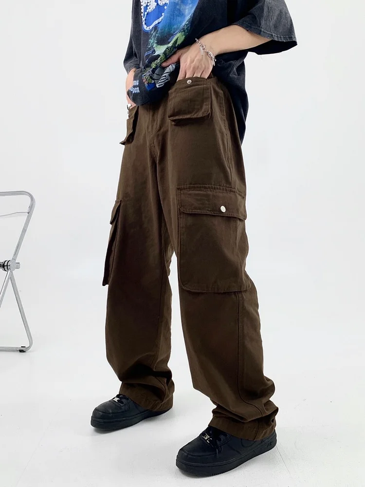 Retro Casual Streetwear Men's Overalls Cargo Pants at Hiphopee