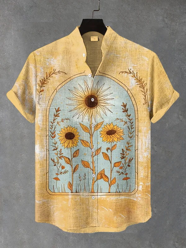 Men's Sunflower Sun Mysterious Art Print Shirt