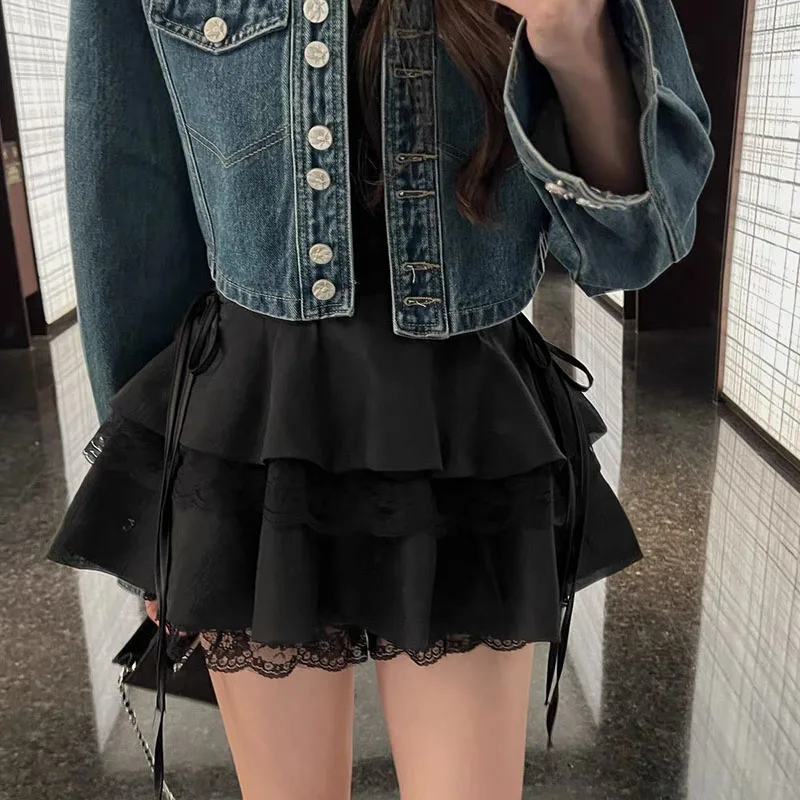 Mozpar holiday dresses women 2025 Sweet Girls Fluffy Bubble Tutu Skirt Japanese Style Lace Splicing Cake Jk Skirts Women Lolita Cute Pleated Mini Skirts L657