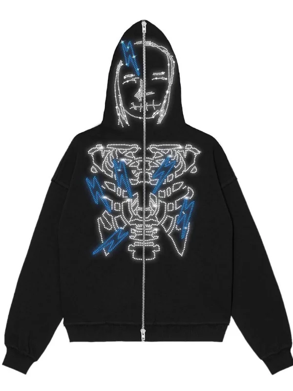 Unisex Rhinestone Zip Up Jacket