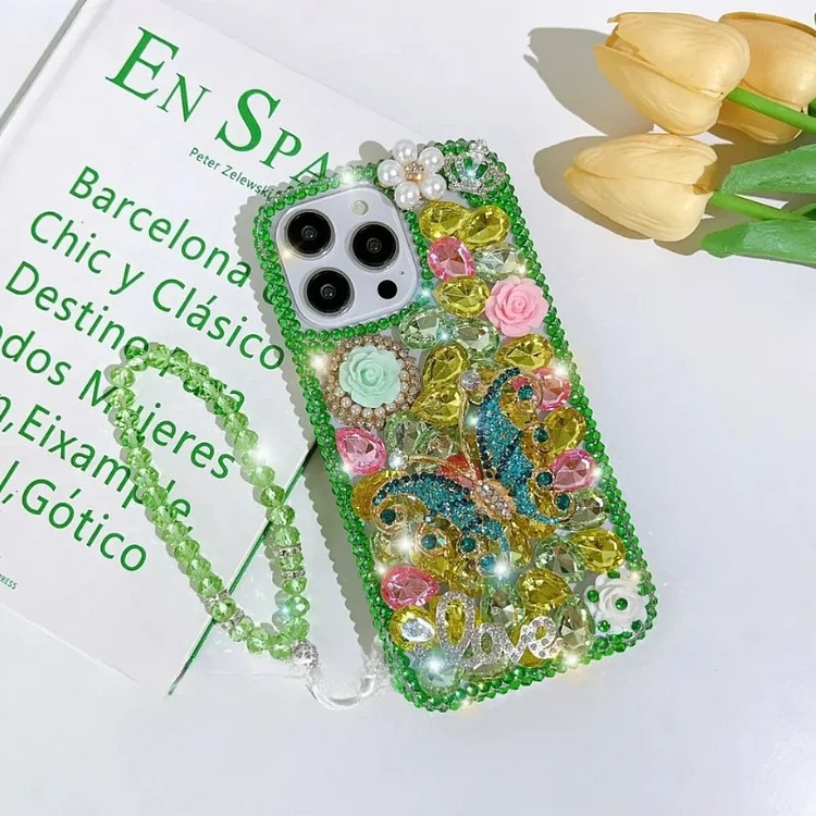 Luxurious Rhinestone Colorful Butterfly Phone Case