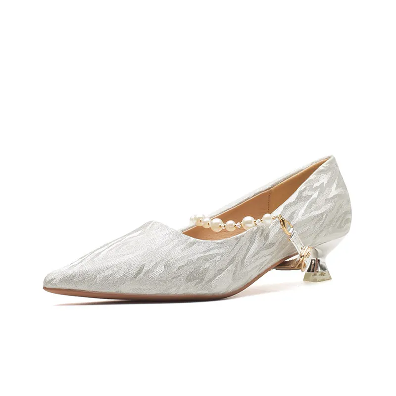 Churchf Churchf Pointed Spring 2024 Low Heel French Pearl With Temperament Women's Single Shoes