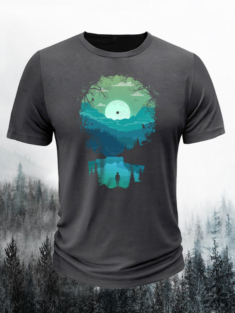 Men's Music Mountain Scenery Short-Sleeved Shirt