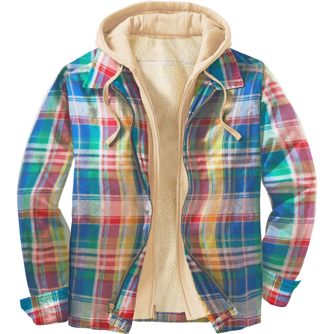 Men's Colorful Plaid Shirt Loose Simple Hooded Jacket-barclient