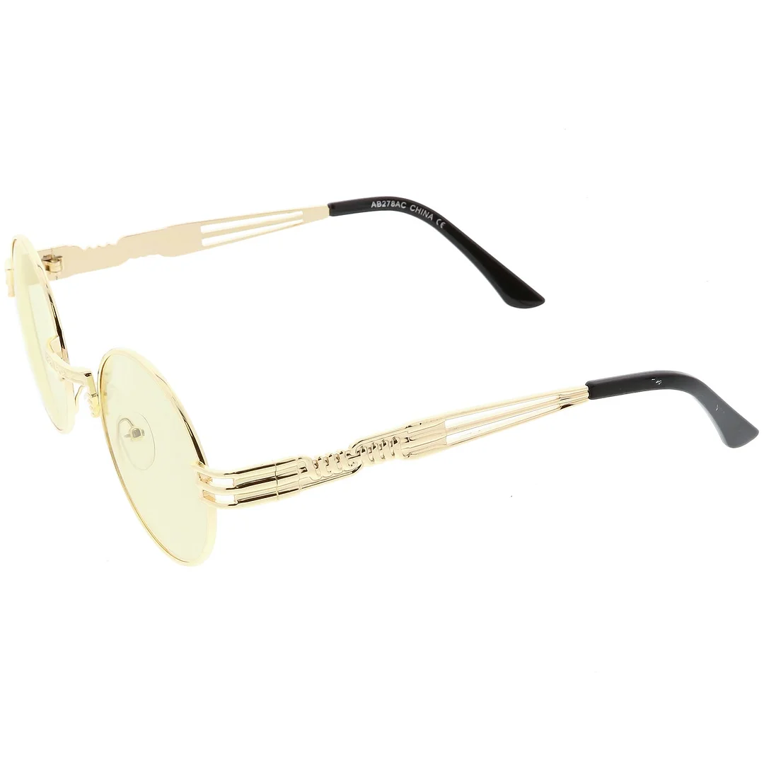 Steampunk Inspired Oval glasses Unique Engraved Metal Detail Color Tinted Lens 60mm