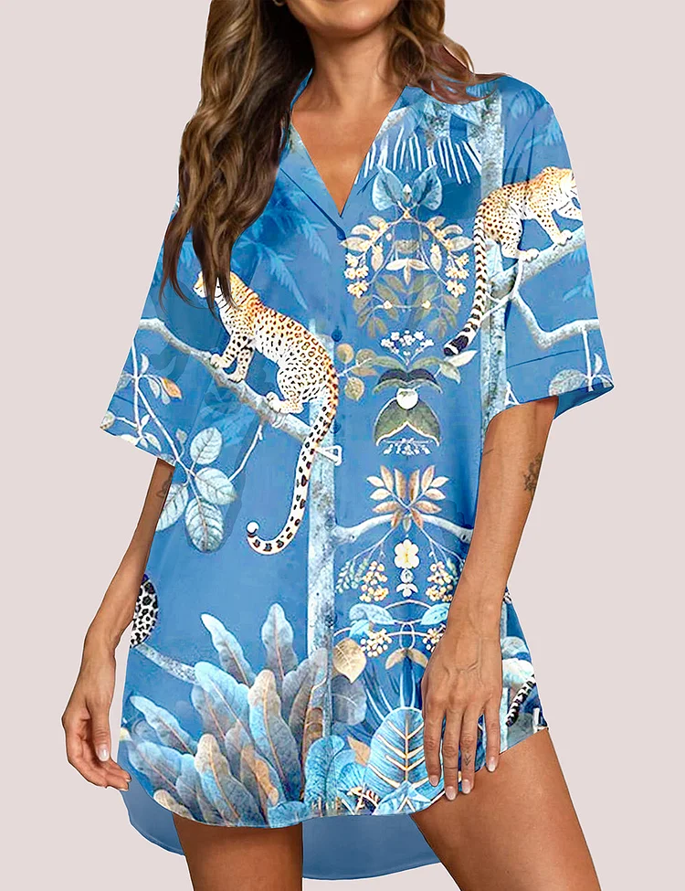 Women's Tropical Jungle Leopard Bohemia Pajama Dress